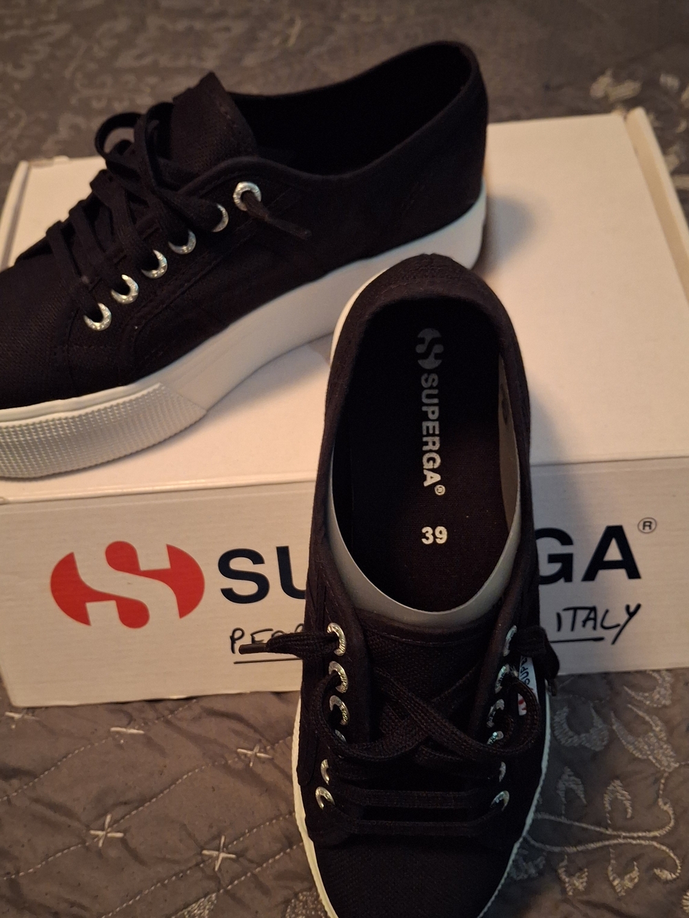 Women Superga Black Canvas Platform Sneakers